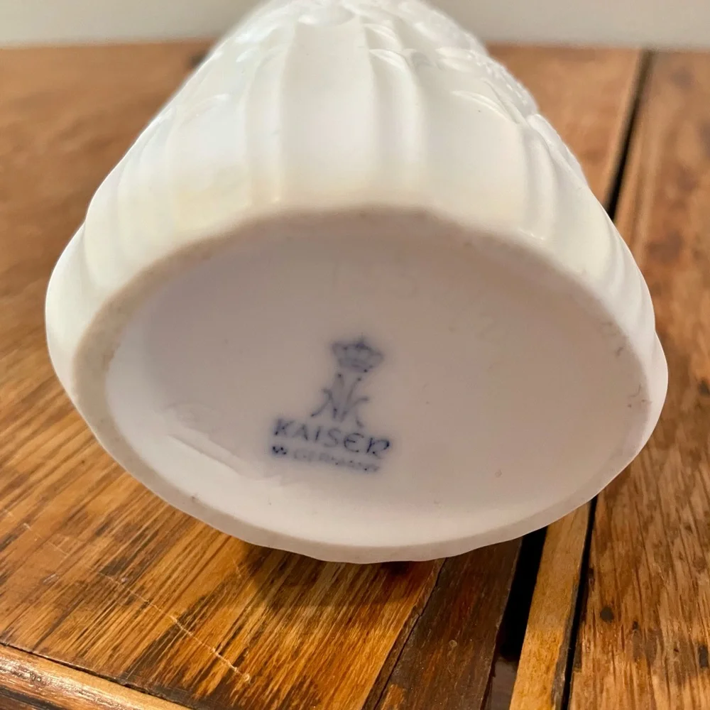 Vintage Kaiser White Bisque Porcelain Vase  w/ Floral Relief